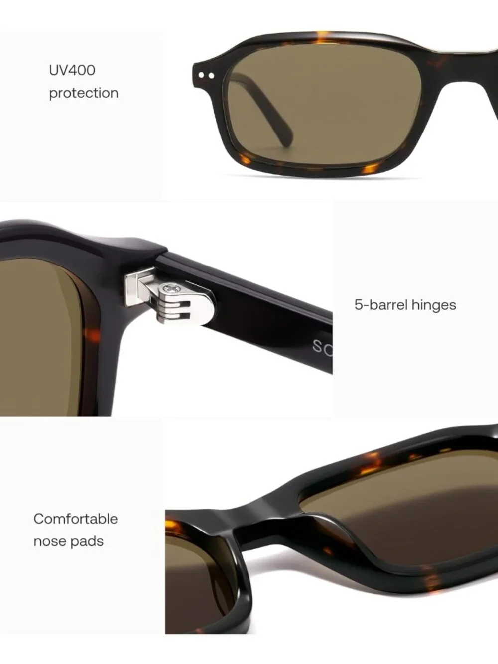 Classic Rectangle Polarized Sunglasses | UV400 Acetate Frame | Unisex Daily Wear